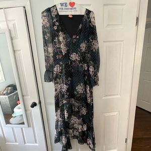 Midi cross front blue flower dress